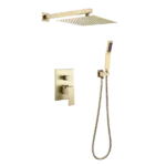 Square Shape Bathroom Shower System in Gold with Hand Shower