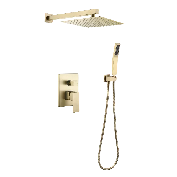 Square Shape Bathroom Shower System in Gold with Hand Shower