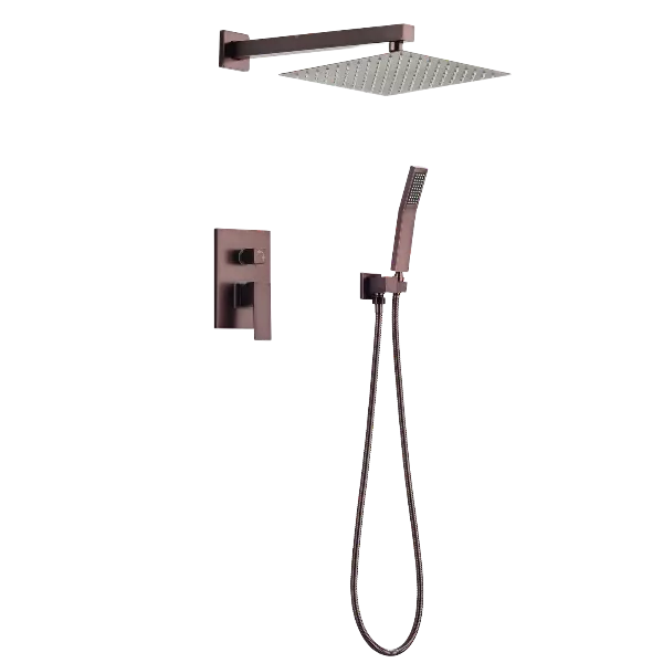 Square Shape Bathroom Shower System in brown with Hand Shower
