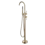 Double-Handle Freestanding Tub Faucet with Hand Shower in Gold