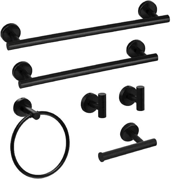 6-Piece Bath Hardware Set with Towel Bar, Toilet Paper Holder and Towel Hook in Matte Black