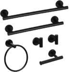 6-Piece Bath Hardware Set with Towel Bar, Toilet Paper Holder and Towel Hook in Matte Black
