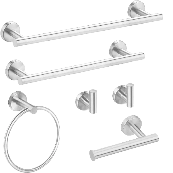 6-Piece Bath Hardware Set with Towel Bar, Toilet Paper Holder and Towel Hook in Brushed Nickel