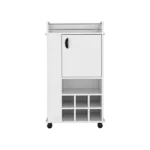Bar Cart with Casters Reese, Six Wine Cubbies and Single Door, White Finish