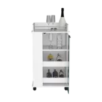 Bar Cart with Two-Side Shelves Beaver, Glass Door and Upper Surface, White Finish