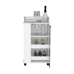 Bar Cart with Two-Side Shelves Beaver, Glass Door and Upper Surface, White Finish