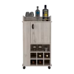 Bar Cart with Casters Reese, Six Wine Cubbies and Single Door, Light Gray Finish