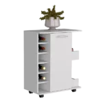 Bar Cart with Six-Wine Cubbies Cabot, Two-Side Storage Shelves and Casters, White Finish