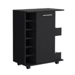 Bar Cart with Six-Wine Cubbies Cabot, Two-Side Storage Shelves and Casters, Black Wengue Finish