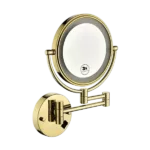 13.5 in. x 8 in. LED Light 360 Degree Rotation Magnifying Wall Makeup Mirror in Gold