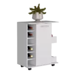 DEPOT E-SHOP Selden Bar Cart with 6-Built in Bottle Racks, Casters and 2-Open Side Shelves, White