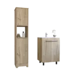 Hartford 2 Piece Bathroom Set, Yaka Linen Cabinet + Dustin Free Standing Sink Cabinet , Light Oak