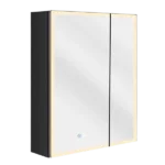 32x30 Inch Black LED Lighted Medicine Cabinet with Double Door Surface Wall Mount Flip-Out Magnifying Mirror Door Storage Defogger 3 Color Lighting for Bathroom