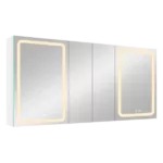 60x30 Inch LED Dimmer White Surface Mount Four Door Lighted Medicine Cabinet for Bathroom with Mirror Defogging