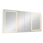 60x30 Inch LED Dimmer White Surface Mount Four Door Lighted Medicine Cabinet for Bathroom with Mirror Defogging
