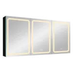 60x30 Inch LED Dimmer black Surface Mount Three Door Lighted Medicine Cabinet for Bathroom with Mirror Defogging
