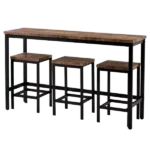 Modern Brown 4 Piece Dining Set Rectangular Long Bar Table With 3 Stools of Metal Frame For Dining Room