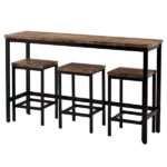 Modern Brown 4 Piece Dining Set Rectangular Long Bar Table With 3 Stools of Metal Frame For Dining Room
