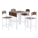 Modern Rustic Brown 5 Piece Dining Set Rectangular Wooden Drop Leaf Table And 4 Chairs With White Metal Frame For Dining Room