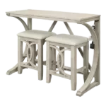 Modern Cream 3-Piece Dining Set Rectangular Wooden Table With 2 Upholstered Stools And  USB Port For Small Places