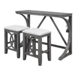 Modern Grey 3-Piece Dining Set Rectangular Wooden Table With 2 Upholstered Stools And  USB Port For Small Places