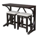 Modern Espresso 3 Piece Dining Set Rectangular Wooden Table With 2 Upholstered Stools And  USB Port For Small Places