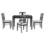Modern Black 5-Piece Dining Set With Wooden Rectangular Table and 4 Upholstered Chairs For Dining Room