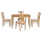 Modern Natural Wood 5 Piece Dining Set With Wooden Rectangular Table and 4 Upholstered Chairs For Dining Room
