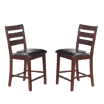 Modern Antique Walnut Set of 2 Counter Height Dining Chairs of Solid Wood With Faux Leather Cushion