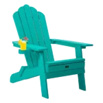 TALE Folding Adirondack Chair with Pullout Ottoman with Cup Holder, Oversized, Poly Lumber, for Patio Deck Garden, Backyard Furniture in Green