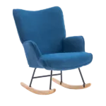 Metal Frame Blue Microfiber Rocking Chair of wooden Legs Ideal for Living Room & Bedroom