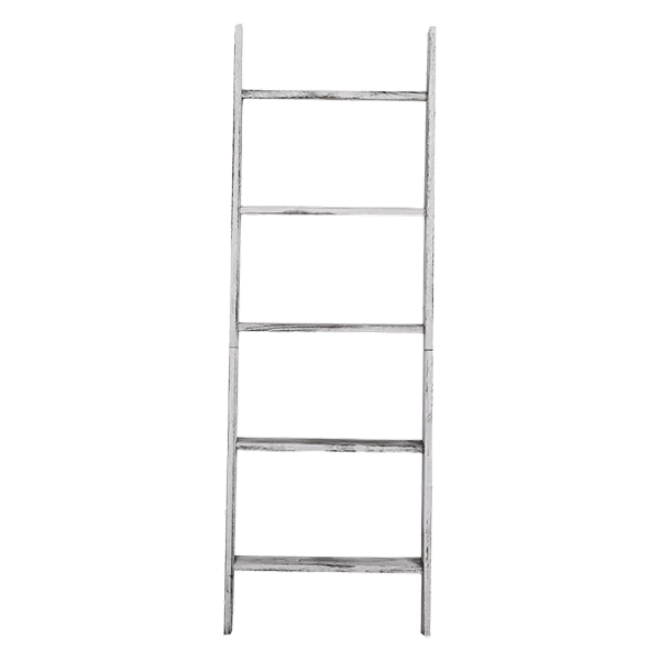 Wood Farmhouse 4.5 Ft Wall Leaning Wood Blanket Bathroom Bedroom Decorative Shelf - Vintage in White