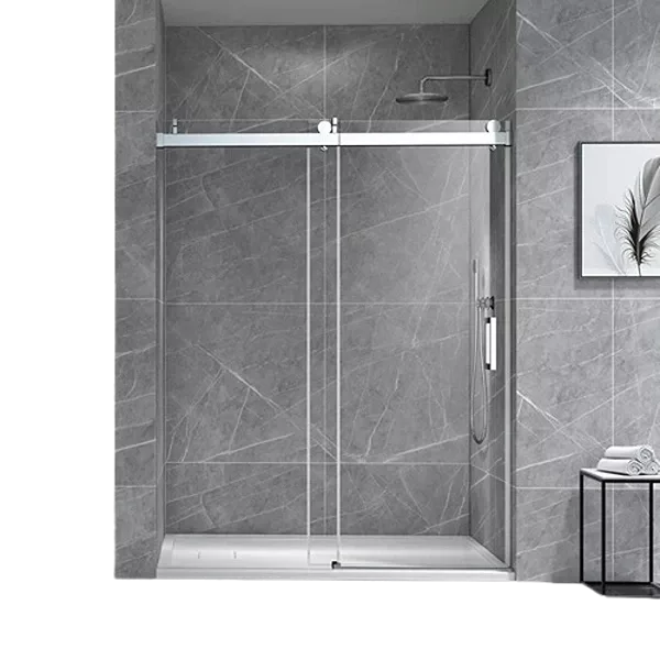 60*76" Single Sliding Frameless Shower Door Brushed Nickel With Buffer