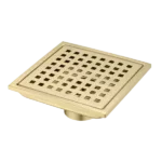 Stainless Steel Square Shower Drain with Strainer in Gold