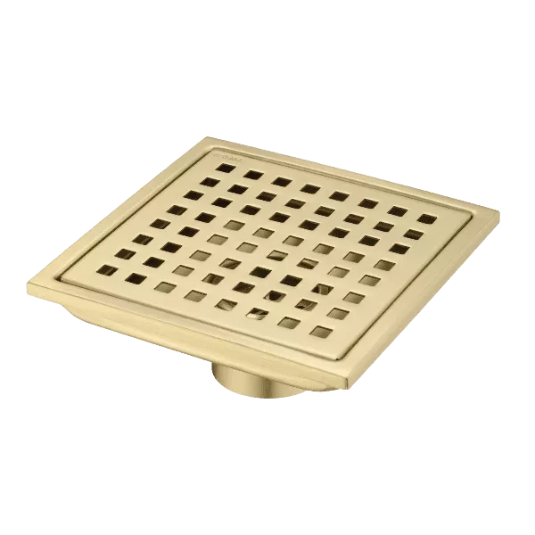 Stainless Steel Square Shower Drain with Strainer in Gold