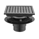 Stainless Steel Square Shower Drain with Strainer in Matte Black