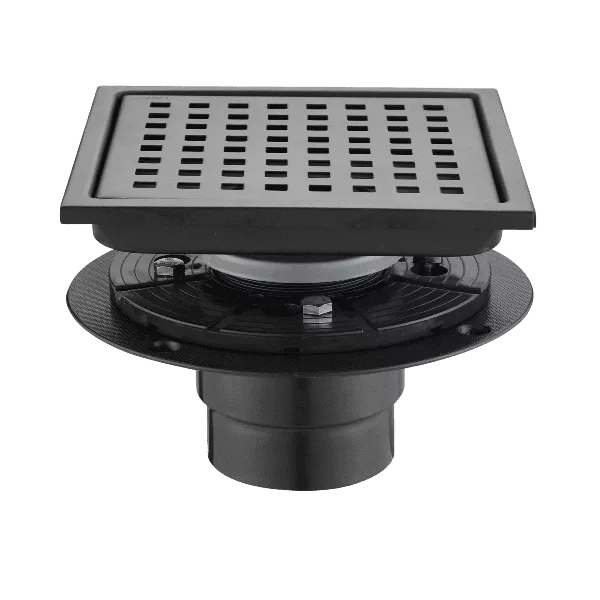 Stainless Steel Square Shower Drain with Strainer in Matte Black