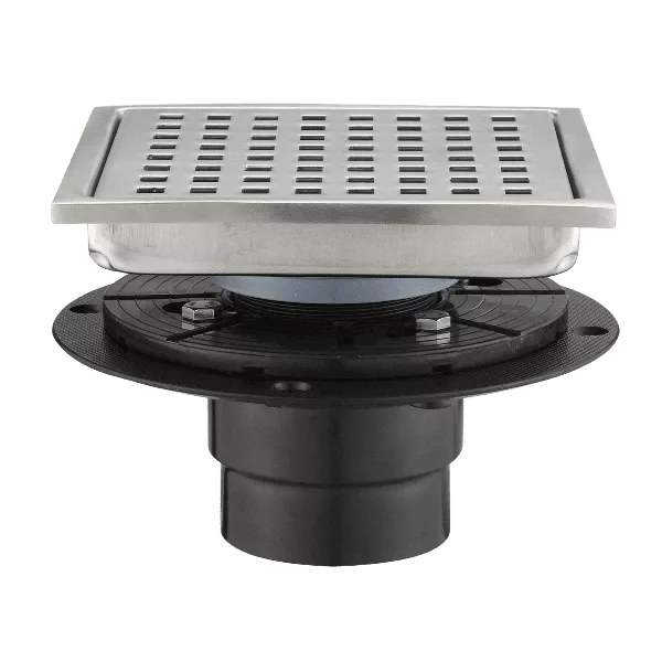 Stainless Steel Square Shower Drain with Strainer in Brushed Nickel
