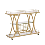 Golden Bar Cart with Wine Rack Tempered Glass Metal Frame Wine Storage