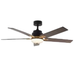 Bright Corners 52 Inch Downrod Mount Ceiling Fans with Lights and Remote Control, Modern Outdoor Indoor Black 5 Blades LED Lights Smart Ceiling Fans for Bedroom, Living Room, and Patios
