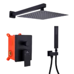 10 Inches Wall Mount Pressure-Balanced Shower System, Bathroom Luxury Rain Mixer Shower Combo Set, Matte Black