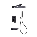 Wall Mounted Square Rainfall Pressure Balanced Completed Shower System with Rough-in Valve, 3 Function, 10 inches Matte Black
