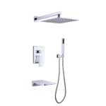 Wall Mounted Square Rainfall Pressure Balanced Completed Shower System with Rough-in Valve, 3 Function, 10 inches Chrome - 3W02