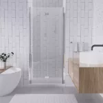 34 to 35-3/8 in. W x 72 in. H Bi-Fold Semi-Frameless Shower Doors in Chrome with Clear Glass