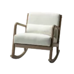 Linen Fabric Beige Rocking Chair of Wooden Frame And  Legs Ideal for Living Room & Bedroom