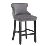 Modern Grey Set of 4 Velvet Upholstered Wing Back Chairs With Button Tufted, Wooden Legs and Chrome Nail head Trim For Dining Room