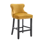 Modern Gold Set of 4 Velvet Upholstered Wing Back Chairs With Button Tufted Wooden Legs and Chrome Nail head Trim For Dining Room