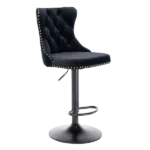 Modern Black Set of 2 Adjusatble Velvet Upholstered Bar Stools of Metal Frame And Base with Comfortable Backs