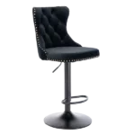 Modern Black Set of 2 Adjusatble Velvet Upholstered Bar Stools of Metal Frame And Base with Comfortable Backs