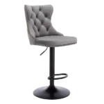 Modern Gray Velvet Adjustable Bar Stools With Upholstered Seat of Metal Frame